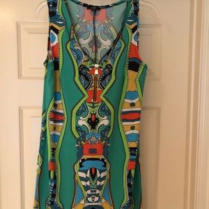 Bright green multi color zip shift dress